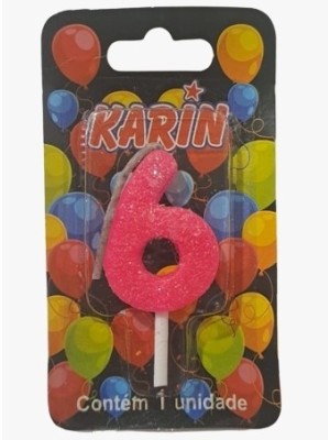 VELA DE ANIVERSARIO N.6 ROSA C/ GLITTER UN. KARIN