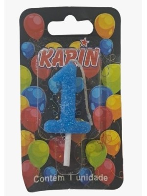 VELA DE ANIVERSARIO N.1 AZUL C/ GLITTER UN. KARIN