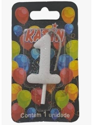 VELA DE ANIVERSARIO N.1 BRANCA C/ GLITTER UN. KARIN