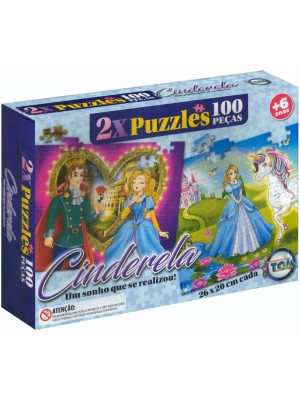 Quebra Cabeca Infantil Puzzle Cinderela com 2 Jogos e 200 Peças