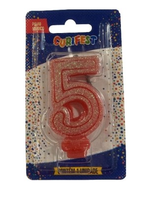 VELA SUPER NUMERO SIMPLES VERMELHO N 5 UN. CURIFEST