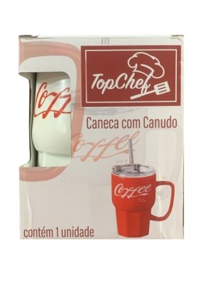CANECA COM TAMPA 450ML E CANUDO UN. TOP RIO