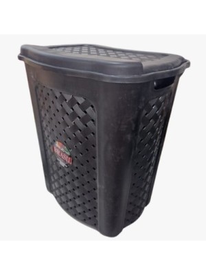 CESTO RATTAN C/ TAMPA 50X44X33CM 45L PRETO UN. ARIPLAS