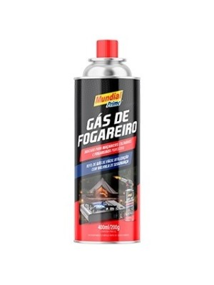Gás de Fogareiro 400ml/200g Mundial Prime Refil Portátil com Válvula de Segurança para Camping, Maçarico e Cozinha Outdoor