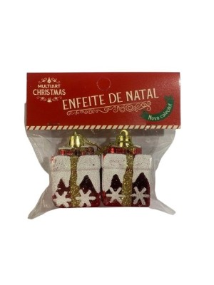 Enfeite Presente 3,5x6,5cm de Natal – Mini Pacotes Decorativos com Brilho para Árvores, Guirlandas e Arranjos Natalinos