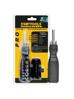 JOGO DE CHAVES INTERCAMBIAVEIS C/18 PONTAS E CABO UN.