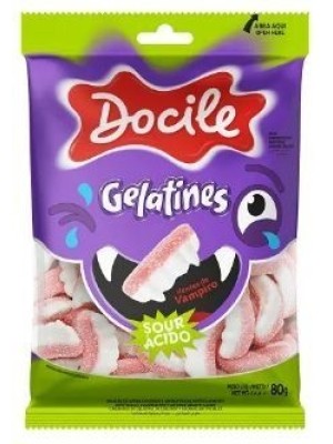 BALA DE GELATINA GELATINES DENTE DE VAMPIRO ACIDO 80G UN. DOCILE
