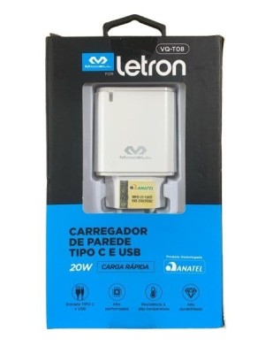 CARREGADOR DE PAREDE TIPO C + 1 USB - BRANCO UN.