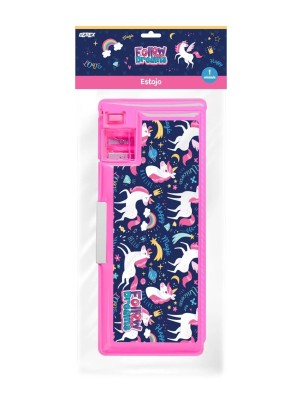 ESTOJO ESCOLAR MULTIFUNCIONAL COM APONTADOR UNICORNIO UN.