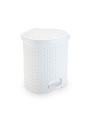 LIXEIRA RATTAN C/ PEDAL 6LTS BRANCO 22,5X22,5CM UN.