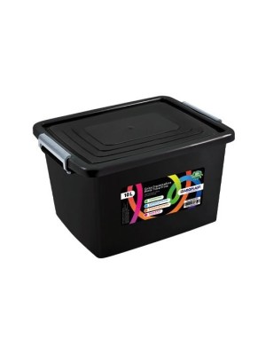 Caixa Organizadora Preta 10 Litros Plástica com Tampa e Travas Prata – Resistente, Empilhável e Ideal para Casa e Escritório
