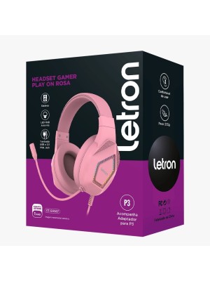 FONE DE OUVIDO / HEADSET GAMER PLAY ON ROSA LED RAINBOW 2M DRIVER 40MM UN.