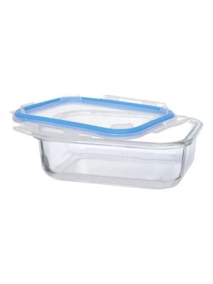 POTE DE VIDRO 640ML HERMETICO RETANGULAR AZUL CLARO UN.