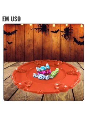 Bandeja Plástica Halloween 35x35cm Laranja– Decoração Temática para Servir Doces, Salgados e Lembrancinhas em Festas