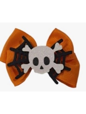 Presilha Laço Duplo Caveira 8cm c/2 Peças – Acessório de Cabelo Halloween para Fantasia Infantil e Adulta