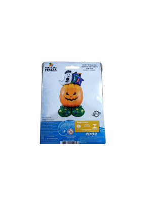 Balão Metalizado Abóbora 76x123cm com Base 73x73cm – Decoração Gigante de Halloween para Festas, Eventos e Ambientes Temáticos
