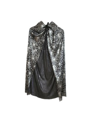 Capa Infantil Vampiro 80cm com Estampa Teia de Aranha Fantasia Festa Halloween