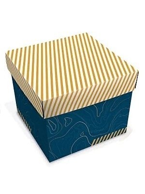 Caixa Cubo Estampada Azul e Amarelo Listras 11x11x12CM