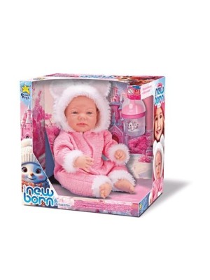 Boneca New Born Friozinho com Mamadeira e Roupinha de Pelinho
