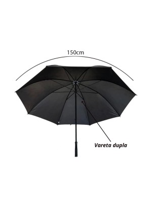 Guarda Chuva Grande Cabo Reto em Madeira Preto 150cm Aste Dupla