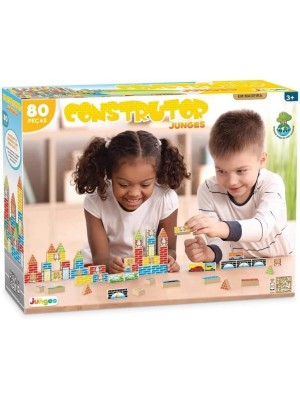 Jogo De Blocos Montar Em Madeira Construtor 80 Peças