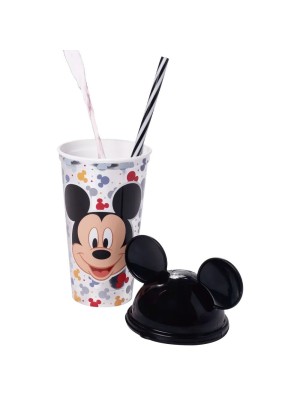 Copo Mickey Mouse 500ml com Tampa, Canudo e Orelhas – Produto Oficial Disney