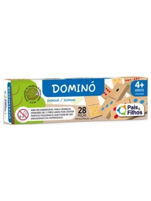 Jogo Dominó de Madeira Pais & Filhos 28 Peças – Brinquedo Educativo Infantil, Clássico Tradicional para Raciocínio Lógico