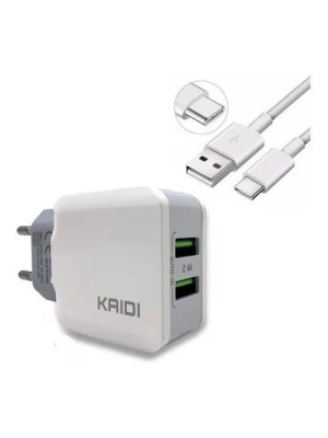Carregador de Parede Kaidi KD-301C 12W Bivolt com 2 Saídas USB e Tipo-C – Fonte Compacta Rápida e Segura para Celulares e Tablets