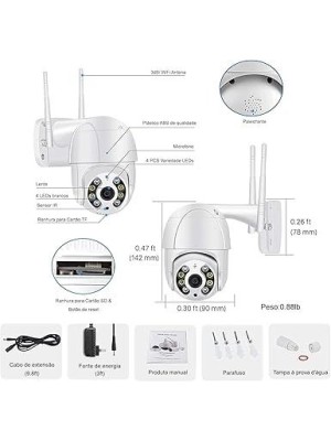 CÂMERA DE SEGURANÇA IP JORTAN AJ-A19-B LENTE DUPLA 2 ANTENAS WI-FI VISÃO NOTURNA