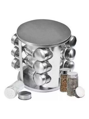 Porta Condimentos 80ml com Base Giratória Inox e Potes de Vidro – Moderno