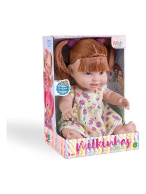 Boneca Milkinhas Colors Sortido Milk 33cm em Vinil Macio com Cabelos Coloridos e Roupinhas Removíveis