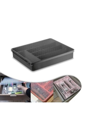 Organizador Multiuso com Tampa Preto Plástico Resistente Empilhável para Cozinha e Escritório