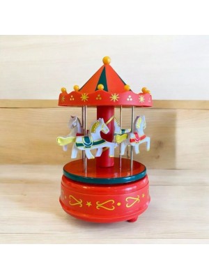 Carrossel Musical de Madeira 17,5x10cm – Decoração Vintage, Presente Romântico, Colecionável Musical Clássico