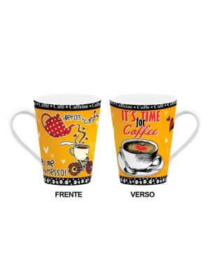 Caneca 290ml de Porcelana Café Faixa Terramada – Caneca Decorada para Café, Chá, Cappuccino e Chocolate Quente, Presente Criativo