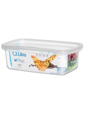 Pote Retangular Volare 1,2L com Tampa Transparente Livre de BPA – Uso em Freezer, Micro-ondas e Lava-louças