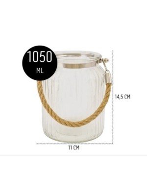 Vaso de Vidro 1050ml com Corda Decorativa para Arranjos e Decoração
