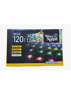 Rede de Luz 120 Leds 220V 1,2M Colorida Pisca-Pisca Expansível com 8 Funções e Fio Transparente para Decoração Natal Festas