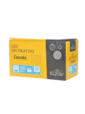Cascata LED 100 Leds 2,3M 220V Branco com 8 Funções de Iluminação Pisca-Pisca Fio Transparente para Decoração Natal Festas Janelas Varandas