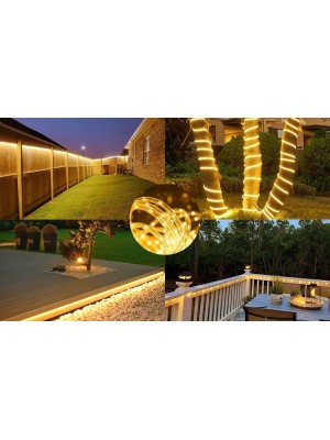 Mangueira LED 180 Leds 10M 220V Branco Quente Pisca-Pisca com 8 Funções de Iluminação Flexível para Decoração Natal Festas Varandas Jardins