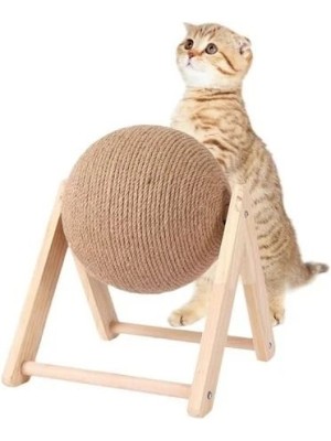 Brinquedo Bola Arranhador para Gatos em Madeira e Sisal 21cm Resistente e Interativo para Felinos de Todas as Idades