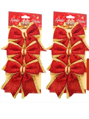 Laço Decorativo Brilhante 11x9cm Skyn Sortido C/3pcs para Árvores de Natal