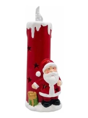 Luminária Vela Star Vazada Noel 7x7x21cm Decorativa de Natal – Iluminação LED Segura e Charmosa com Detalhes em Estrelas e Papai Noel