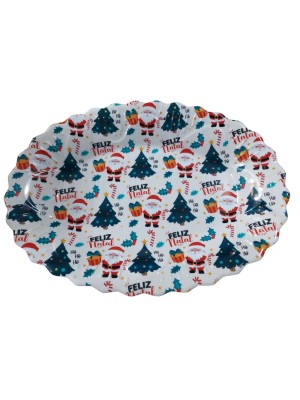 Bandeja Oval Flowers Natalina 44X32X3cm Decorativa para Mesa Posta de Natal – Servir Doces, Petiscos e Sobremesas