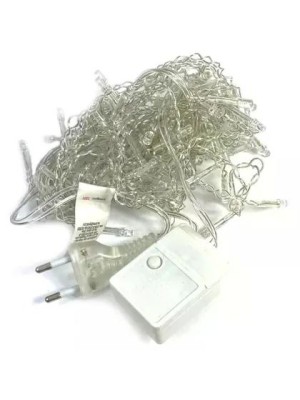 Cascata LED 100L Branco Quente 220V – Iluminação Natalina Decorativa com 8 Funções de Piscar para Fachadas, Varandas e Janelas