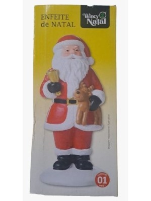 Papai Noel decorativo sino e rena 9,8x9,8x22cm enfeite natalino em resina para mesa, sala e decoração de Natal