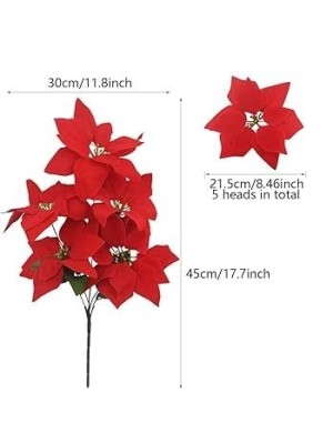 Buquê Poinsetia Luxus 45cm – 5 Flores Vermelhas com Glitter para Decoração Natalina Sofisticada