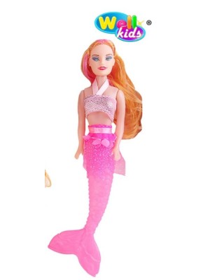 Boneca Cindy Sereia Tubo 28cm Infantil Brinquedo Fantasia com Cabelo Longo e Cauda Brilhante