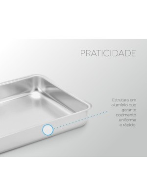 Assadeira Polida N°01 29,7x21,8x4cm em Alumínio Brilhante – Forma Retangular para Bolos, Carnes e Lasanhas