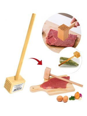 Bate Bife de Madeira Natural – Utensílio de Cozinha Sustentável para Amaciar Carnes, Prático e Resistente