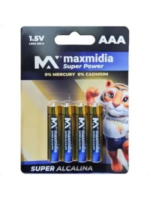 Pilha Alcalina AAA Maxmidia Cartela com 4 Unidades 1,5V – Alta Durabilidade, Energia de Longa Duração e Proteção Anti-Vazamento